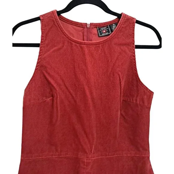 Y2K American Eagle Red Corduroy Sleeveless Dress Size 6 Vintage - Picture 4 of 8